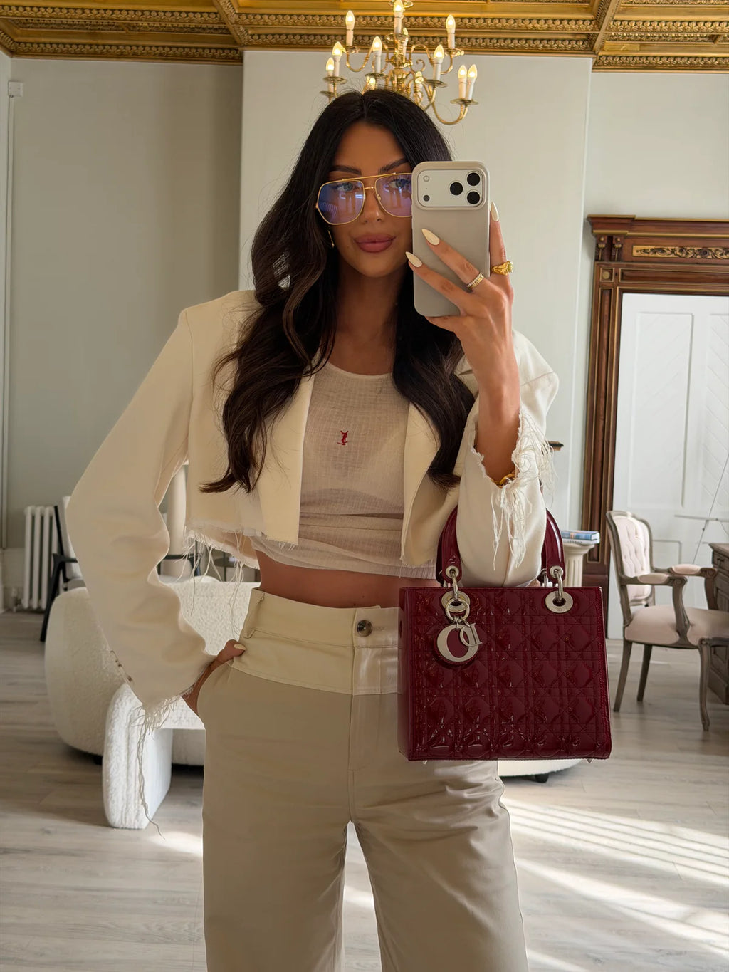 CHRISTIAN DIOR MEDIUM LADY DIOR IN PATENT RED LEATHER WITH SILVER HARDWARE