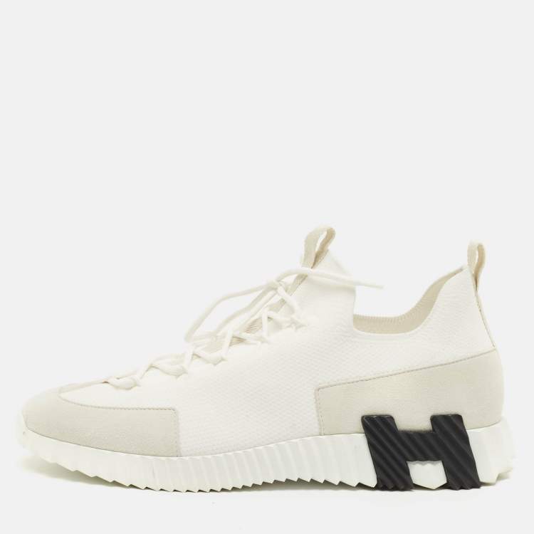 Hermes Lift Size 45 White Fabric and Suede Slip On Sneakers