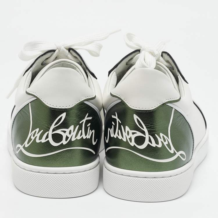 Christian Louboutin White/Green Leather Fun Vieira Sneakers Size 41