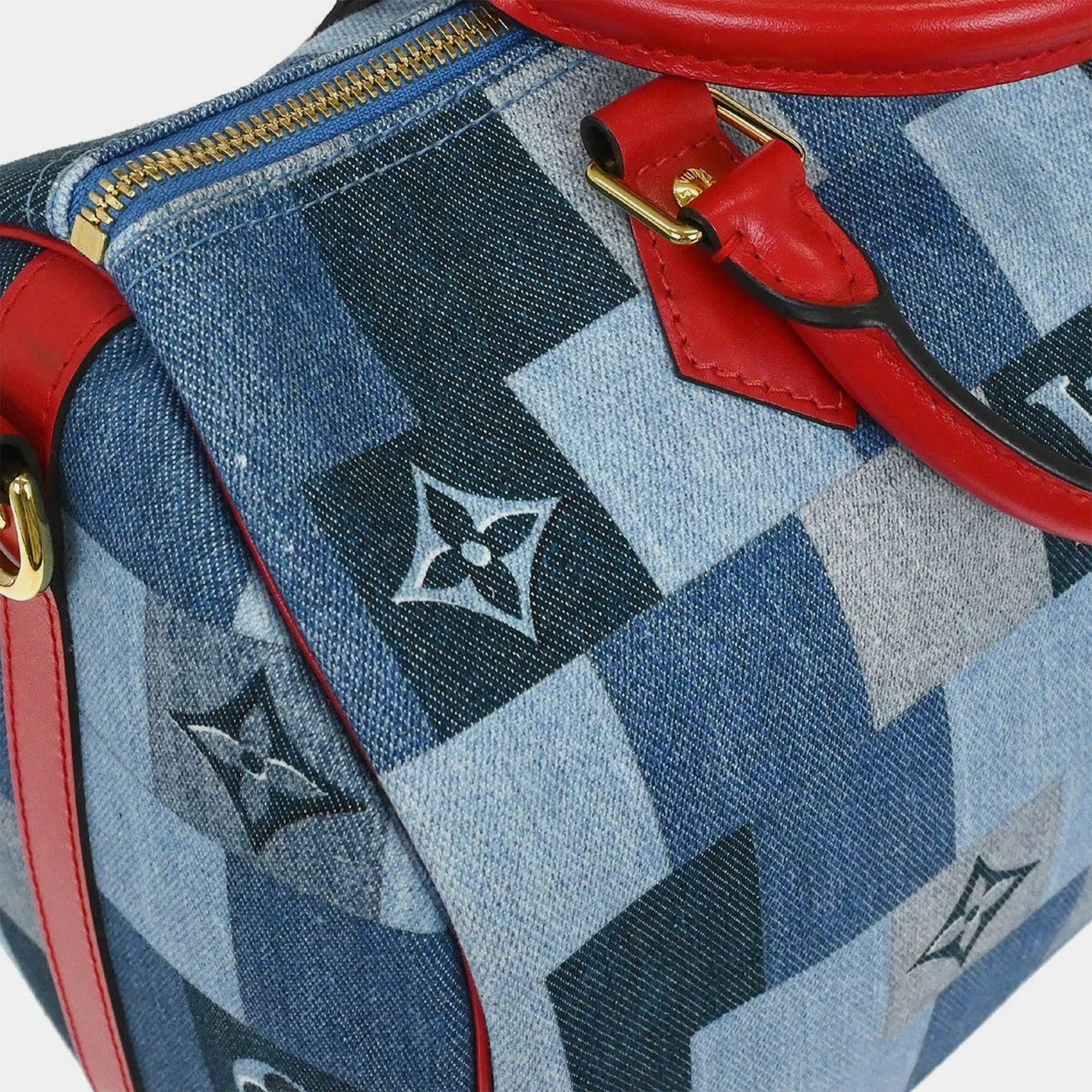 Louis Vuitton Speedy Bandouliere 30 Blue Denim Satchel Bag