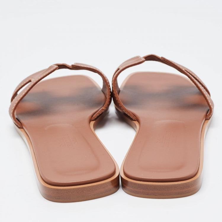 Hermes Brown Leather Oran Sandals Size 36.5