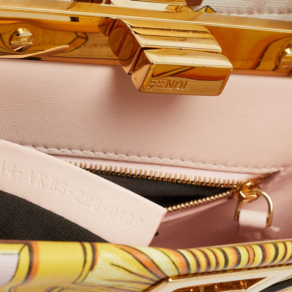 Fendi x Versace Fendace Peekaboo Mini Pink/Yellow Zucca Baroque Print Leather Top Handle Bag