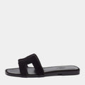 Hermes Black Fur Oran Sandals Size 36