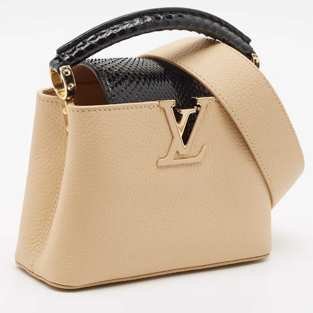 Louis Vuitton Capucines Mini Beige/Black Leather and Python Top Handle Bag