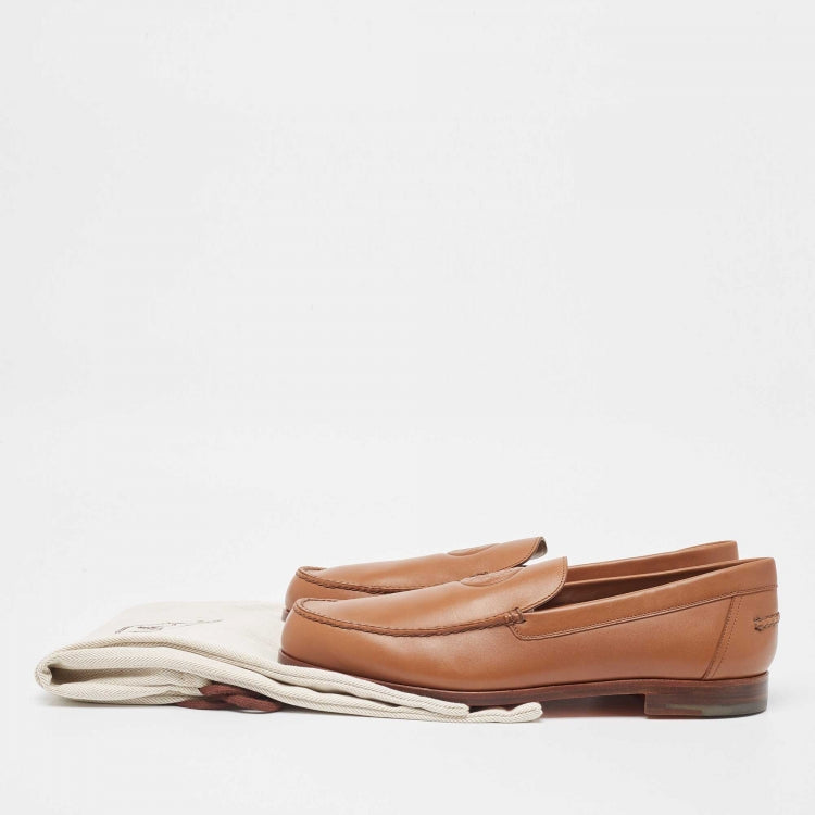 Hermès Brown Leather Slip On Loafers Size 44
