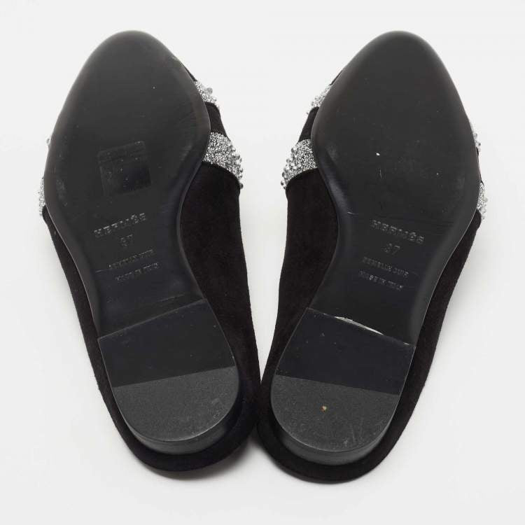 Hermes Black Suede Studded Roxane Mule Size 37