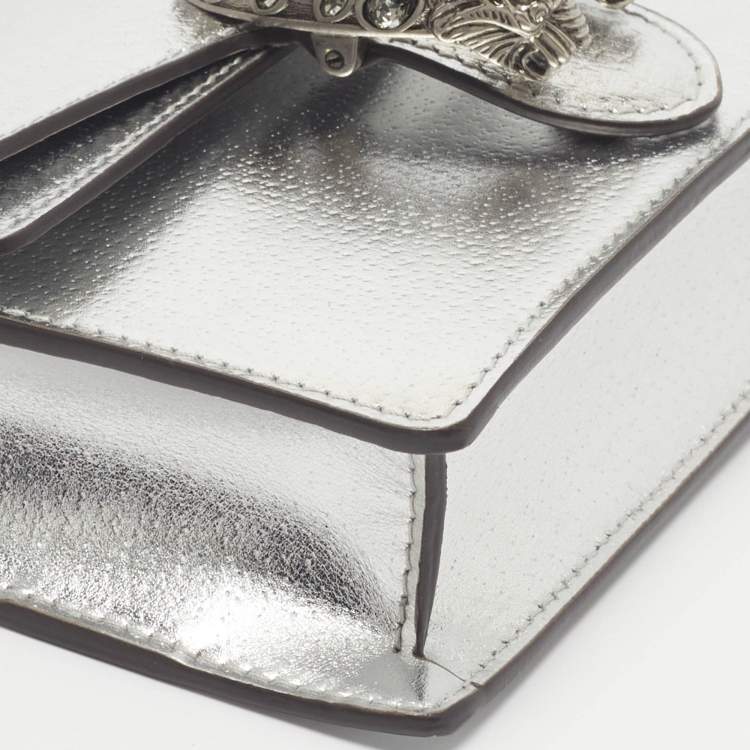 Gucci Dionysus Crystal Super Mini Silver Leather Shoulder Bag