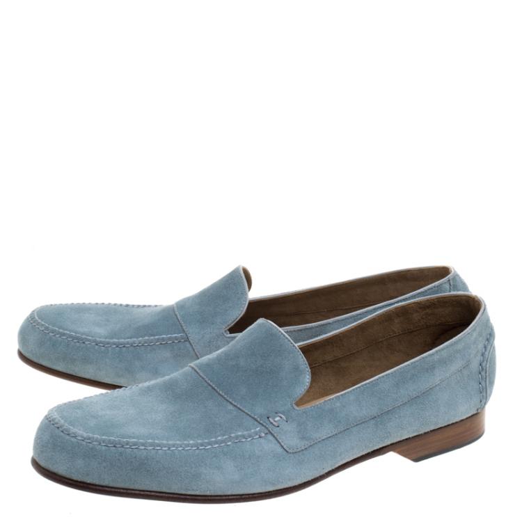 Hermes Slate Blue Suede Keep Moccasins Size 43
