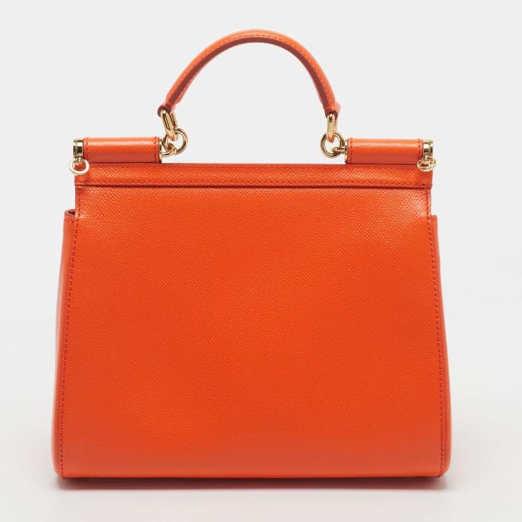 Dolce & Gabbana Miss Sicily Medium Orange Leather Top Handle Bag