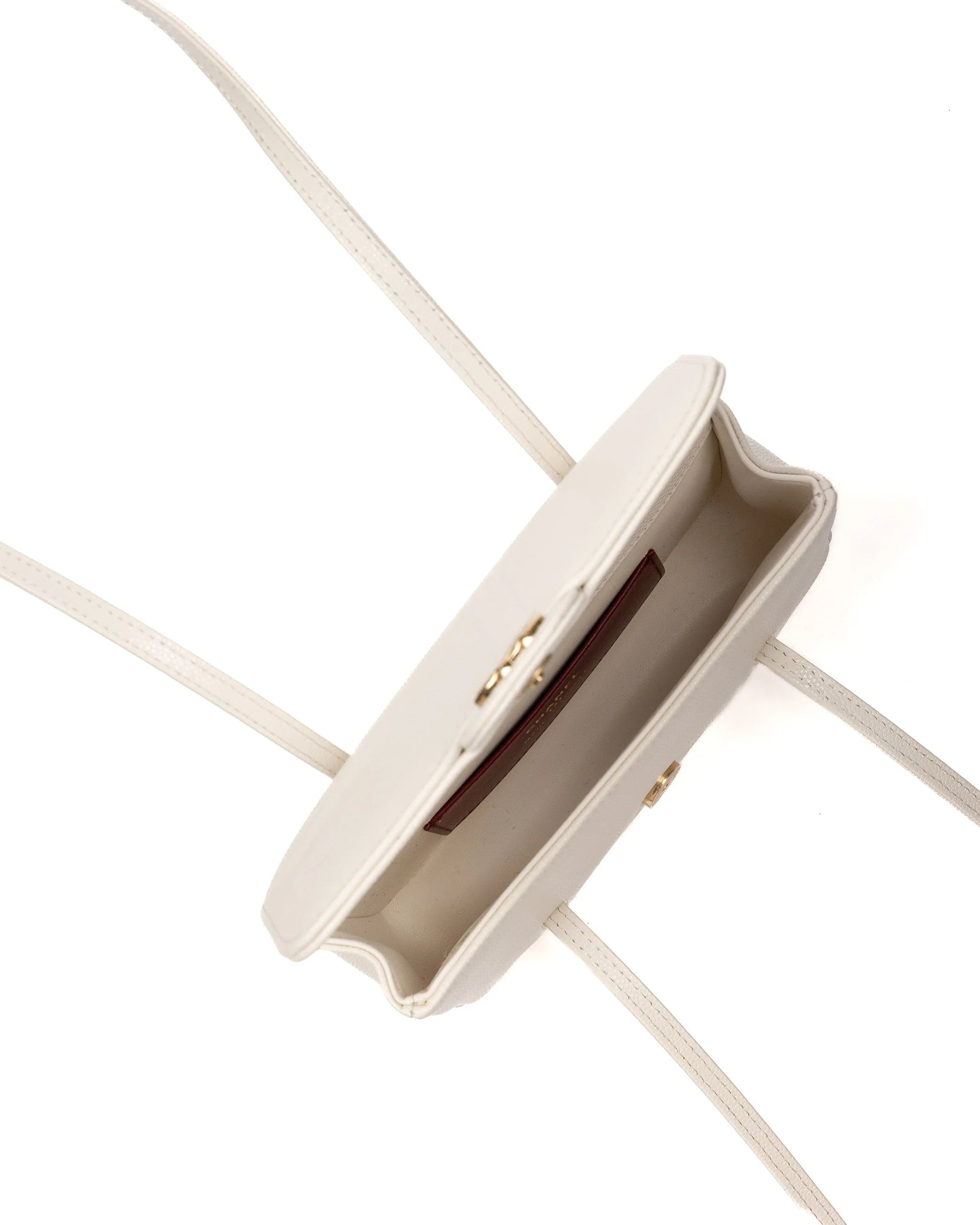 Chanel Clutch White Leather Strap in Grained Shiny Calfskin and Gold Tone Metal