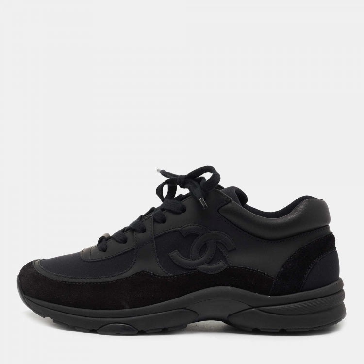 Chanel Black Suede and Fabric CC Logo Sneakers Size 40