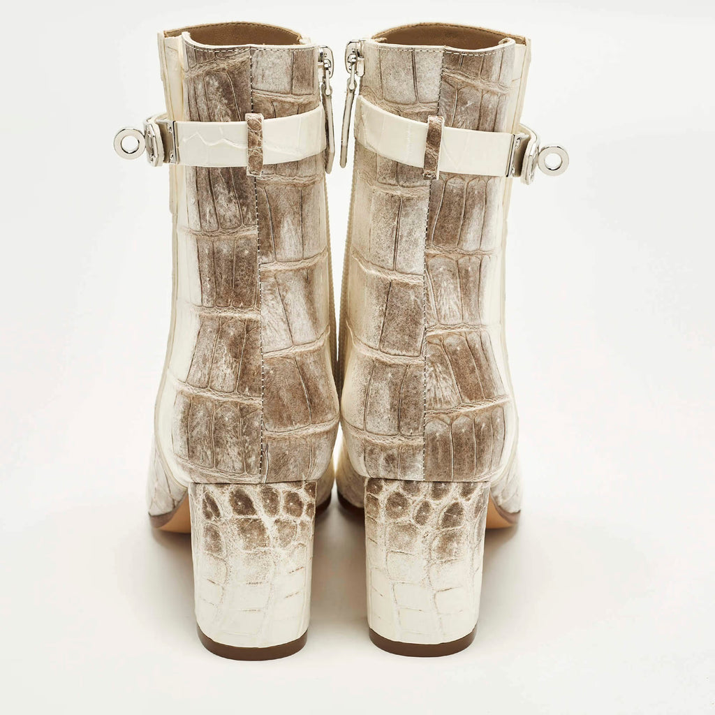 Hermes Saint Germain Size 36 White Himalaya Niloticus Crocodile Ankle Boots