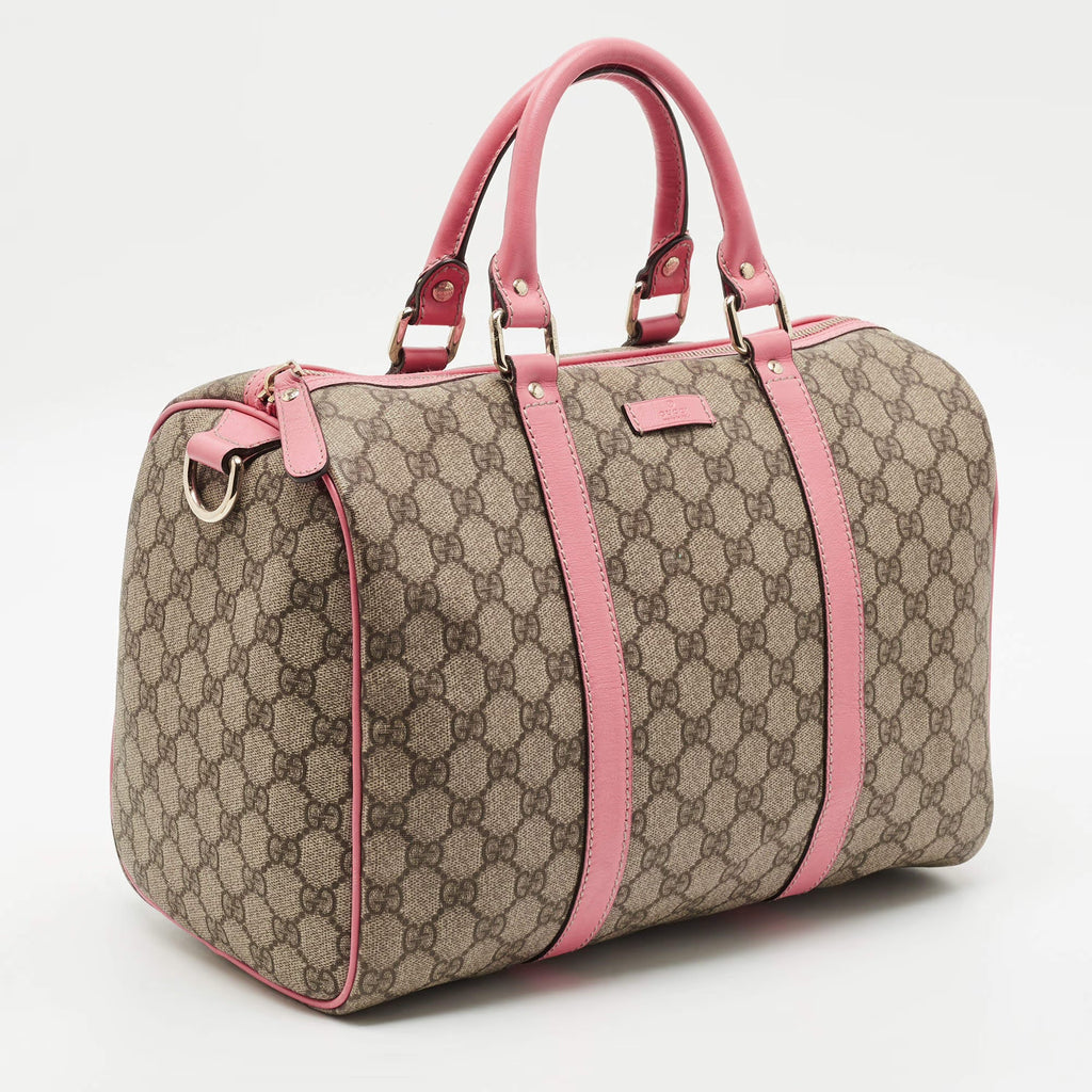 Gucci Joy Medium Pink/Beige GG Supreme Canvas and Leather Boston Bag