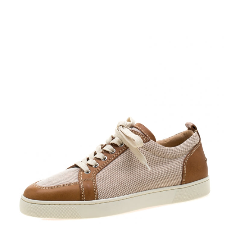 Christian Louboutin Beige/Brown Canvas and Leather Rantulow Sneakers Size 43