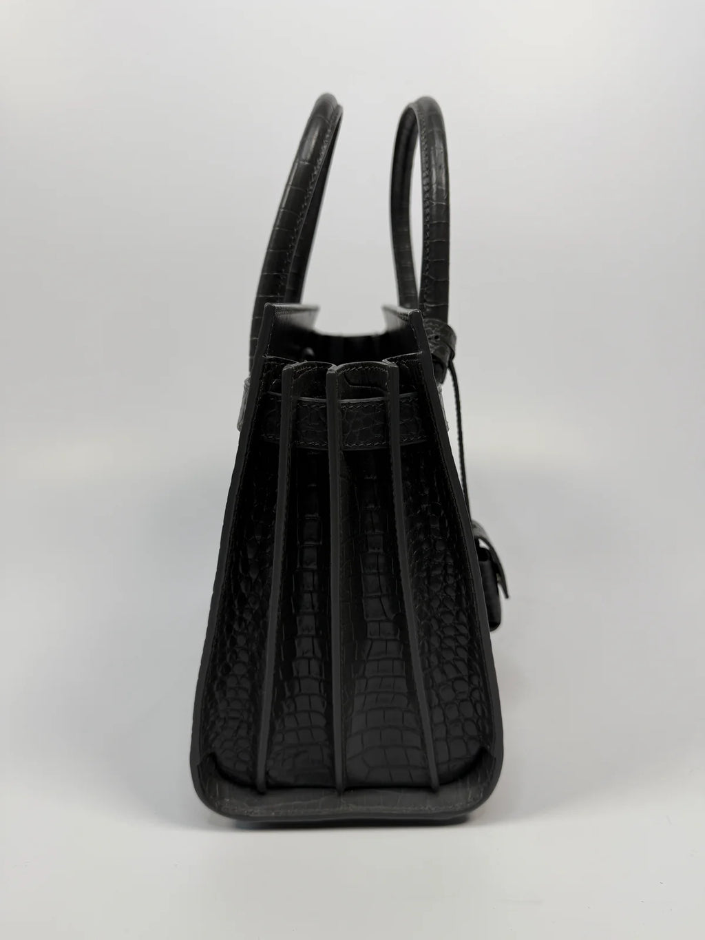 SAINT LAURENT SMALL SAC DE JOUR IN GREY CROC EMBOSSED LEATHER WITH SILVER HARDWARE