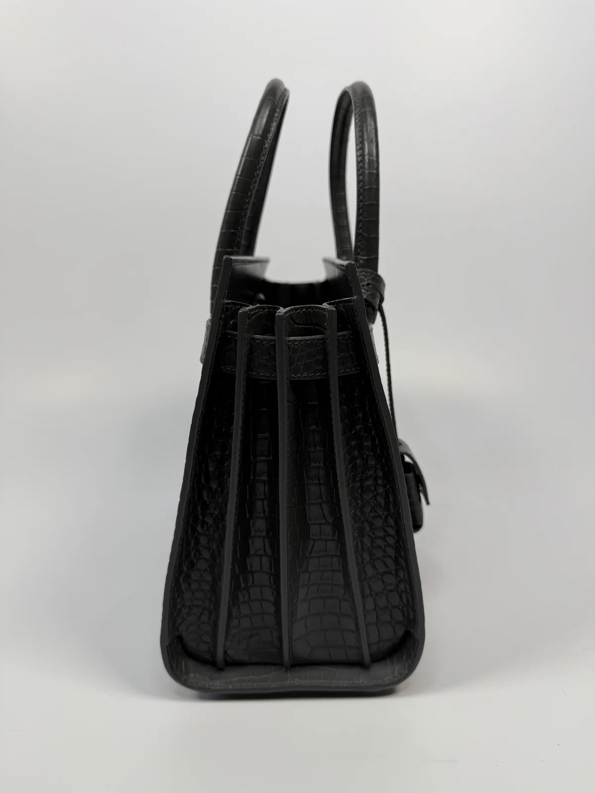 SAINT LAURENT SMALL SAC DE JOUR IN GREY CROC EMBOSSED LEATHER WITH SILVER HARDWARE