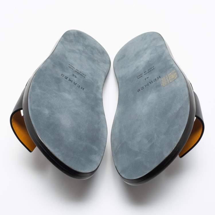 Hermes Black/Brown Leather Izmir Flat Sandals Size 44