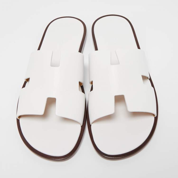 Hermes White Leather Oran Flat Sandals Size 44