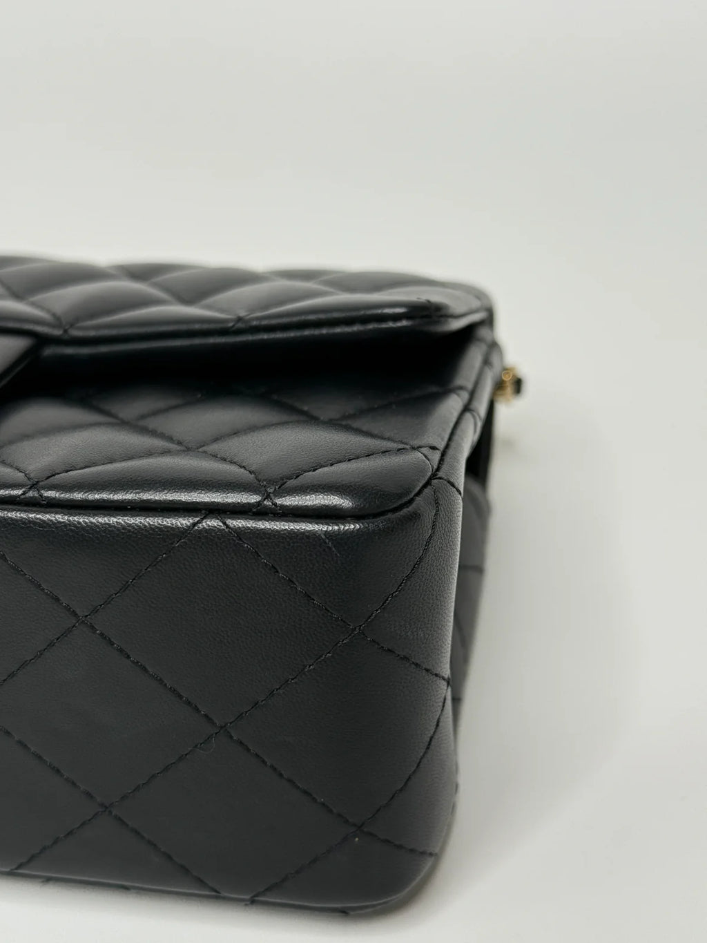 CHANEL MINI RECTANGLE TOP HANDLE FLAP BAG IN BLACK LAMBSKIN WITH PALE GOLD HARDWARE