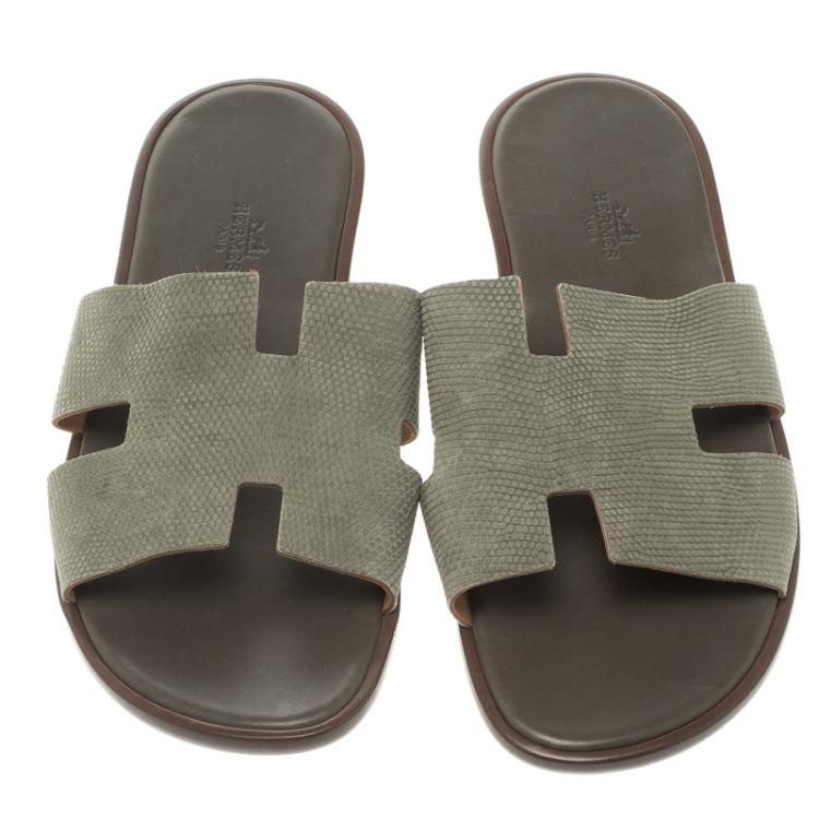 Hermes Grey Lizard Izmir Sandals Size 44