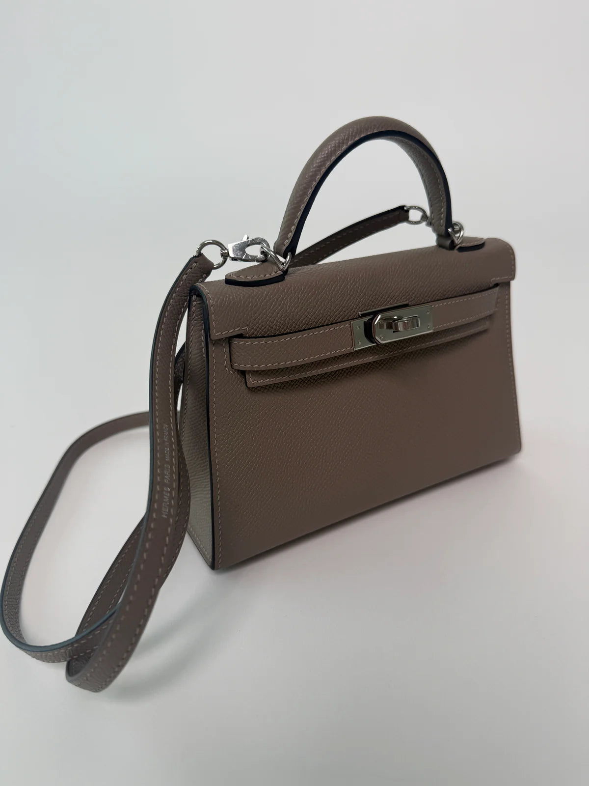 HERMÉS MINI KELLY GRIS ASPHALT IN EPSOM LEATHER WITH PHW