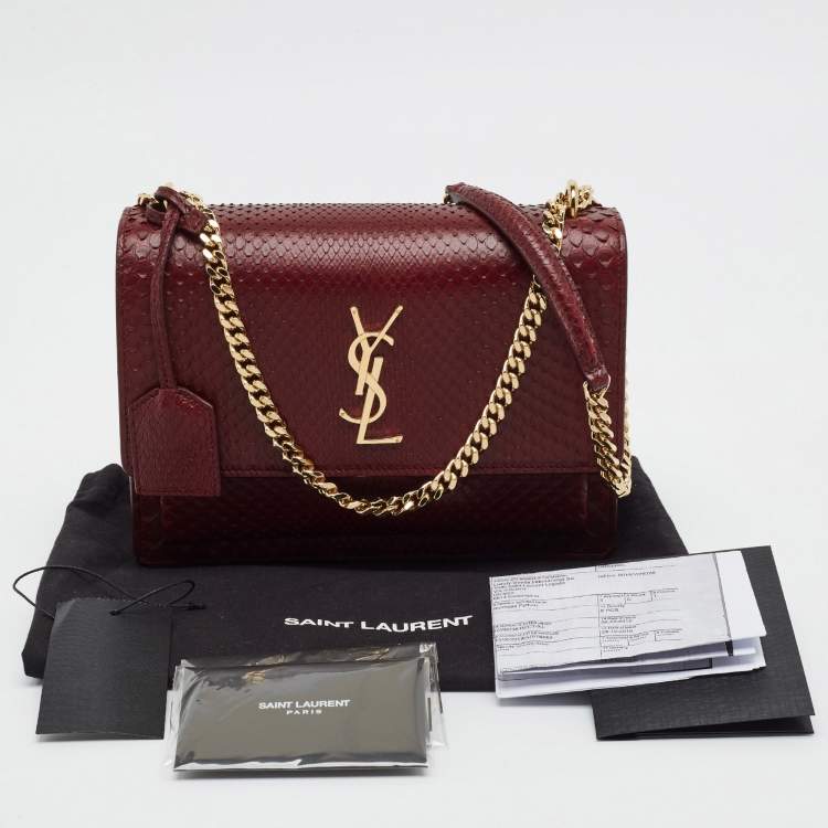Saint Laurent Sunset Medium Burgundy Python Shoulder Bag