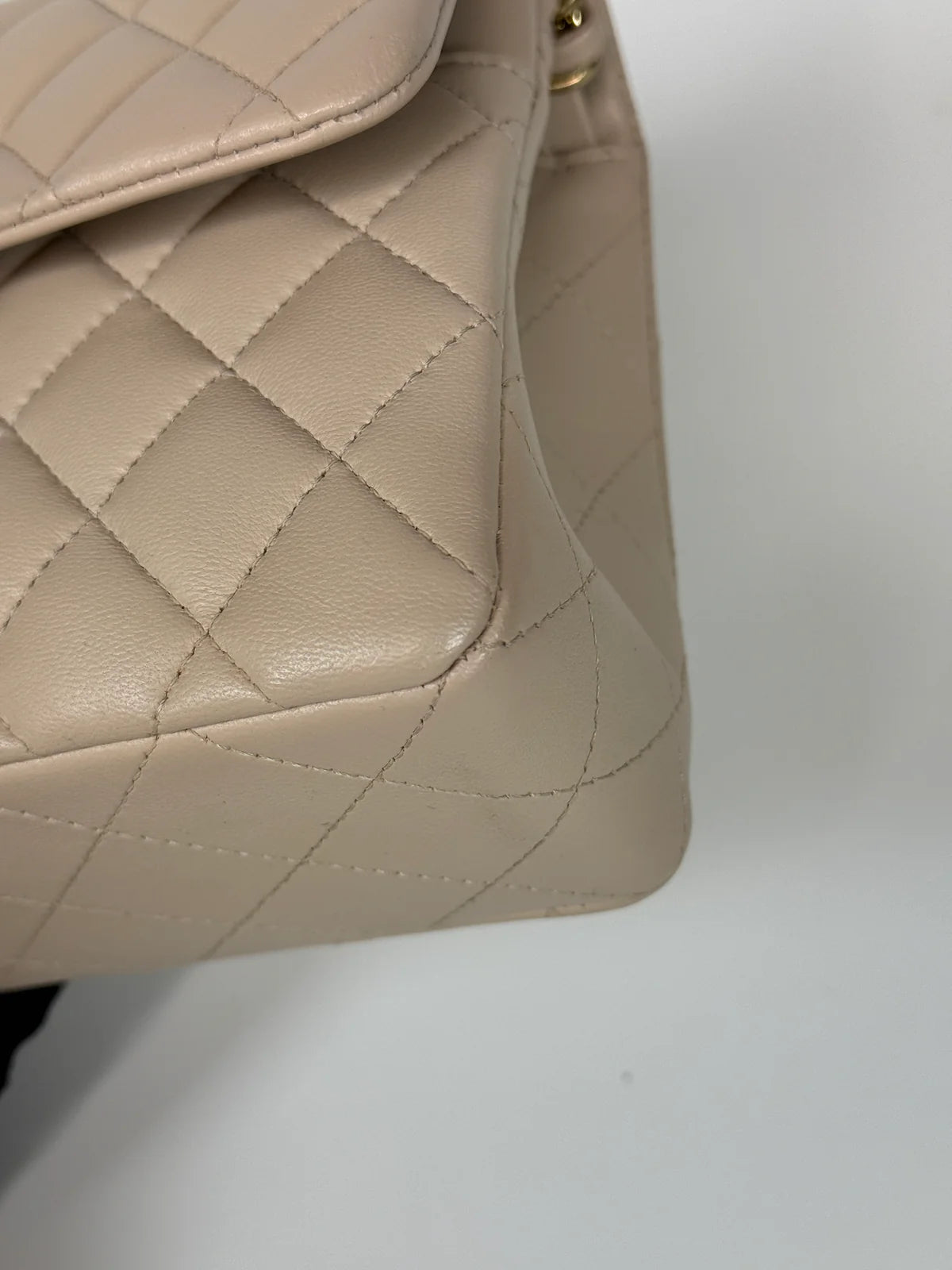 CHANEL SMALL CLASSIC DOUBLE FLAP IN LIGHT BEIGE LAMBSKIN LEATHER WITH PALE GOLD HARDWARE