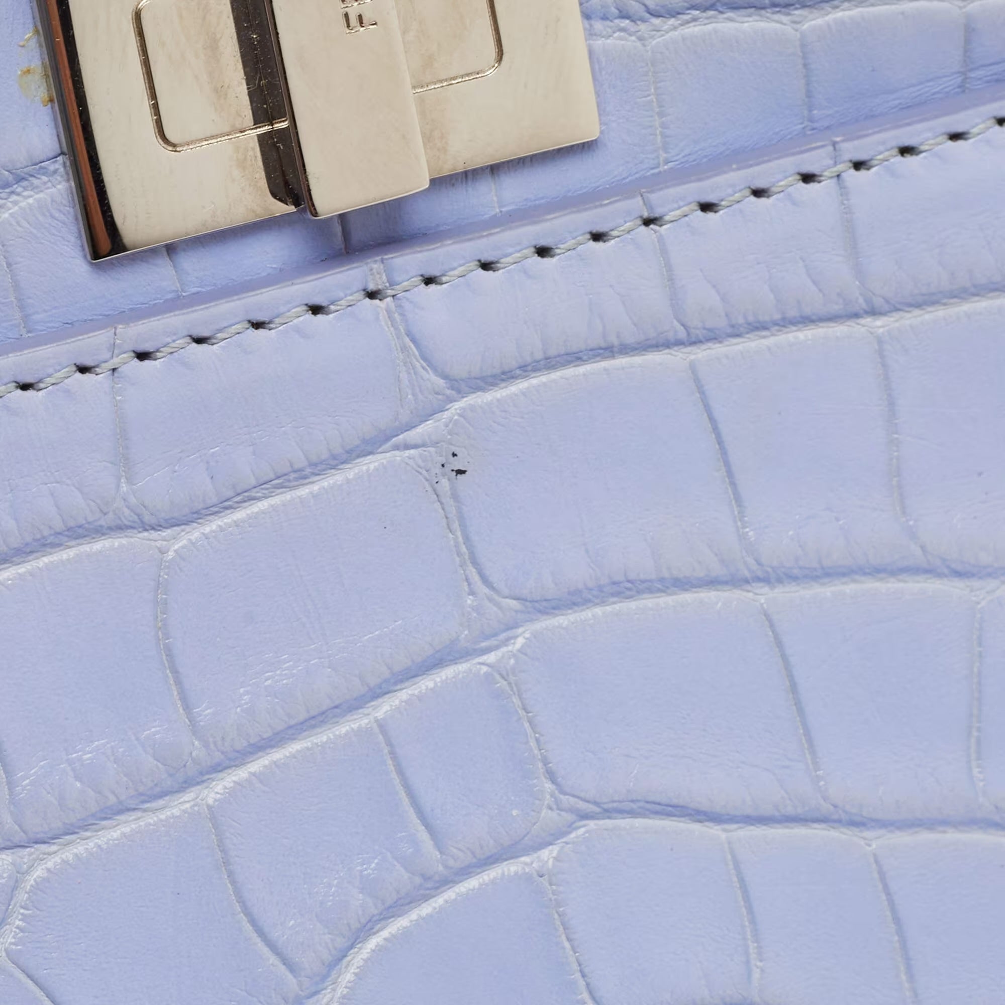 Fendi Light Blue Crocodile Micro Peekaboo Top Handle Bag