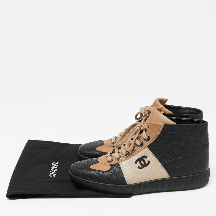 Chanel Black/Beige Leather And Nubuck CC High Top Sneakers Size 40
