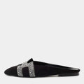 Hermes Black Suede Studded Roxane Mule Size 37