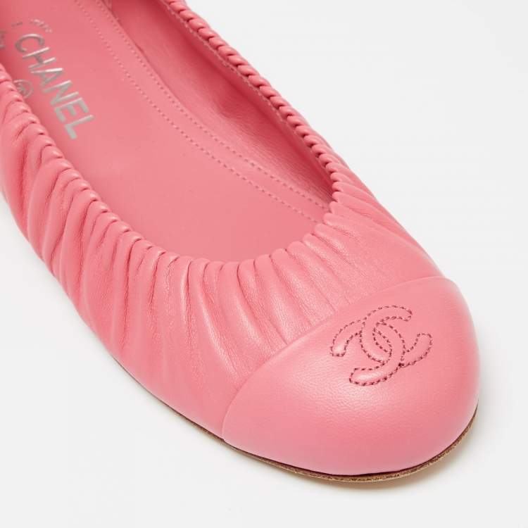 Chanel Pink Leather Gathered CC Cap Toe Ballet Flats Size 41