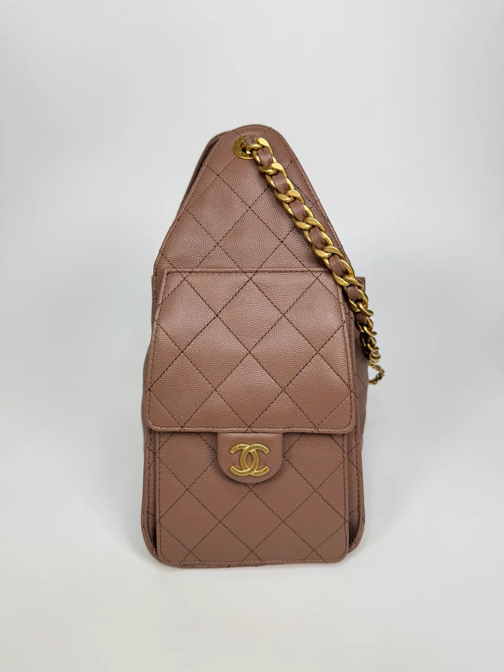 CHANEL 25 SMALL IN BROWN CAVIAR LEATHER WITH GOLD HARDWARE