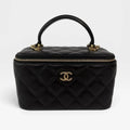 CHANEL VANITY TOP HANDLE IN BLACK LAMBSKIN WITH PALE GOLD HARDWARE