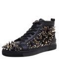 Christian Louboutin Black Leather Louis Spikes Lace Up High Top Sneakers Size 41