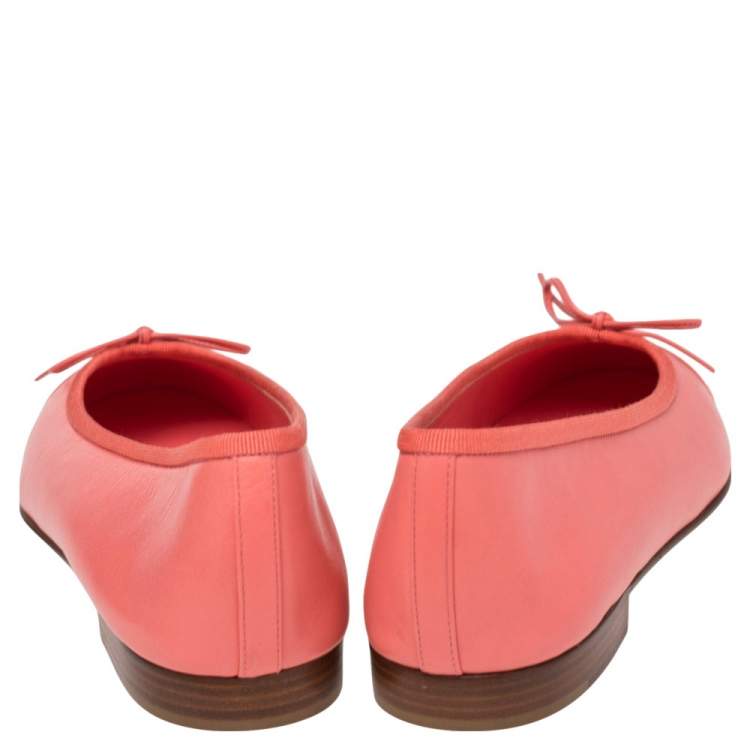 Chanel Coral Pink Leather CC Cap Toe Bow Ballet Flats Size 40