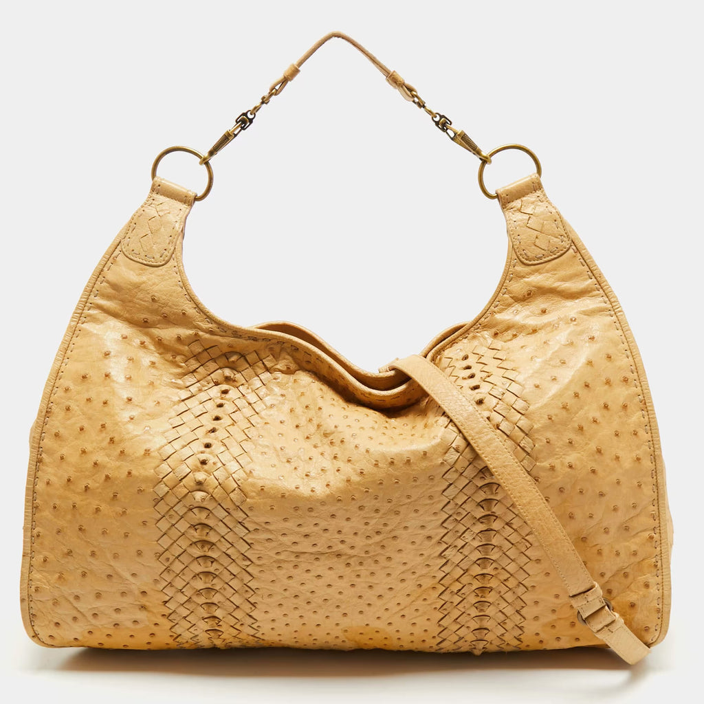 Bottega Veneta Tan Ostrich Leather Hobos