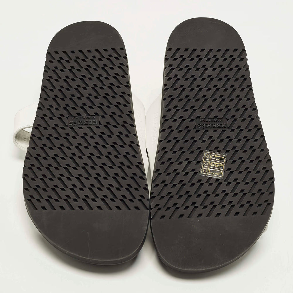 Hermes Chypre Size 37.5 White Leather Flat Slide