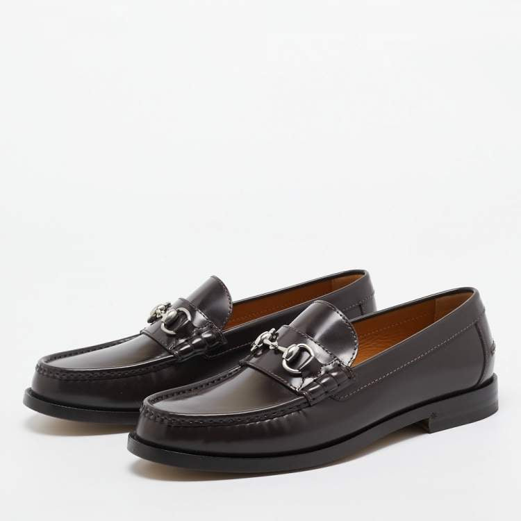 Gucci Brown Leather Horsebit Slip On Loafers Size 42.5