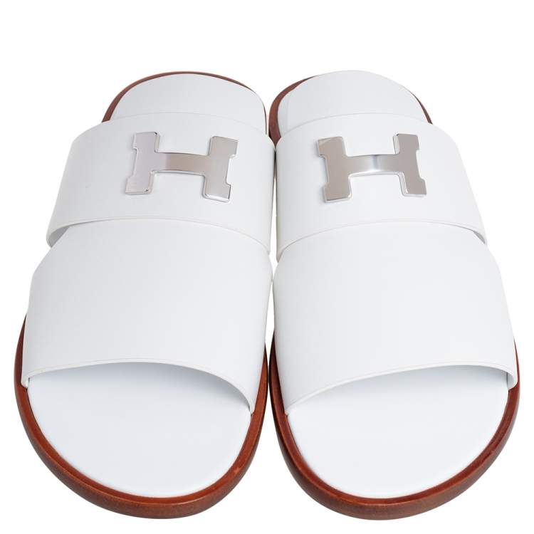 Hermes White Leather Arles Mules Size 43