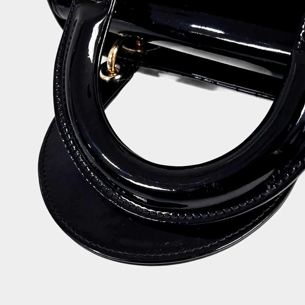 Dior Black Leather Patent Cannage Lady Bag Small