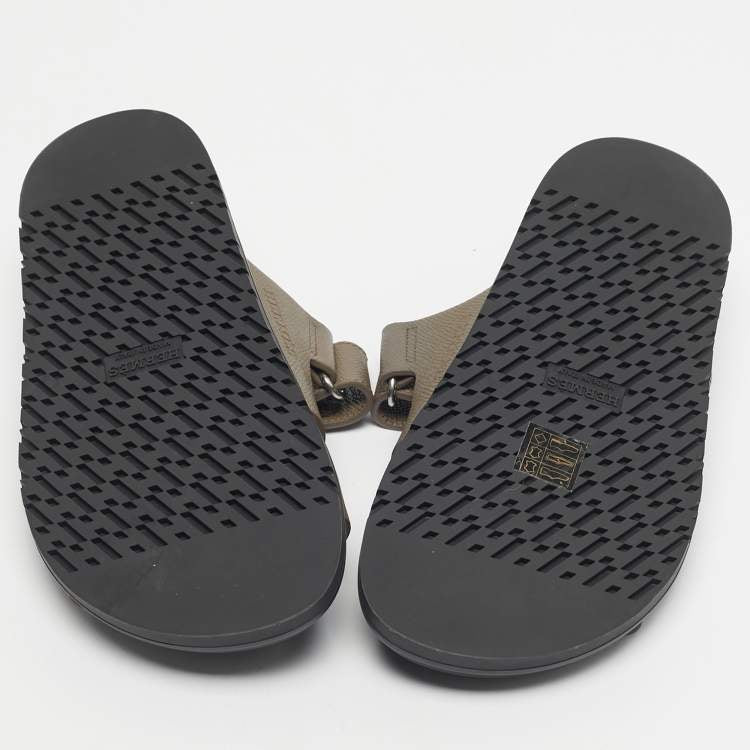 Hermes Green Leather Chypre Slide Sandals Size 34
