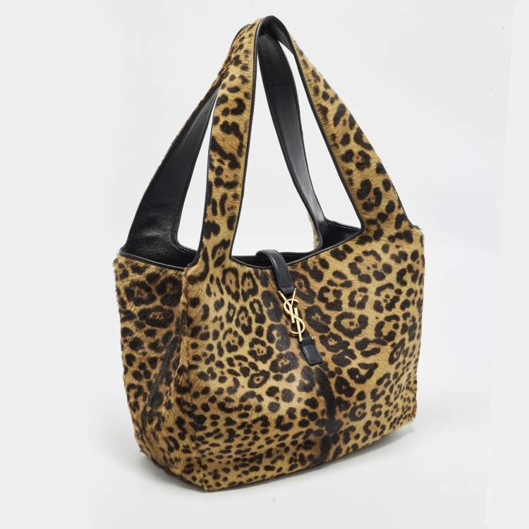 Saint Laurent LE 5 À 7 Bea Brown Leopard Print Calf Hair Tote