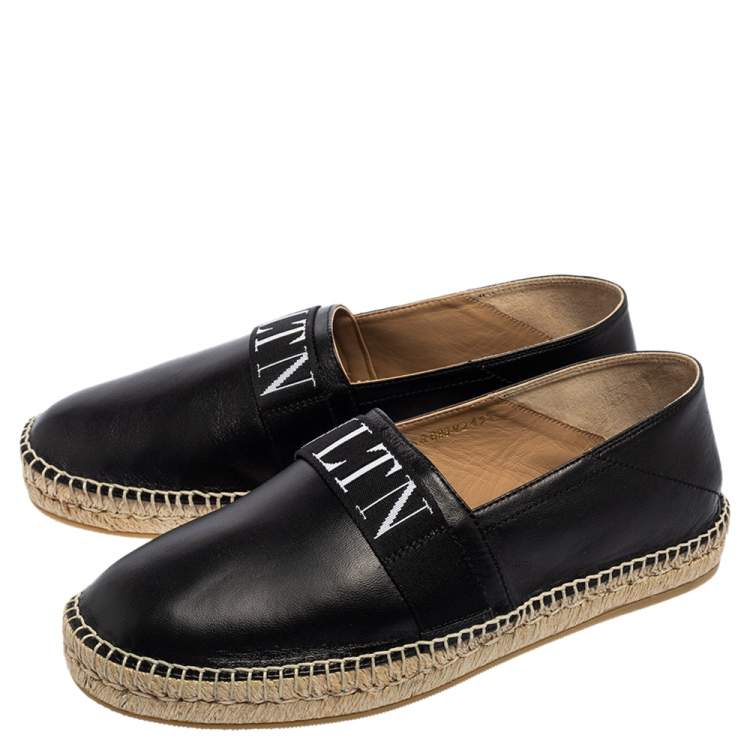 Valentino Black Leather VLTN Slip On Espadrille Flats Size EU 43.5