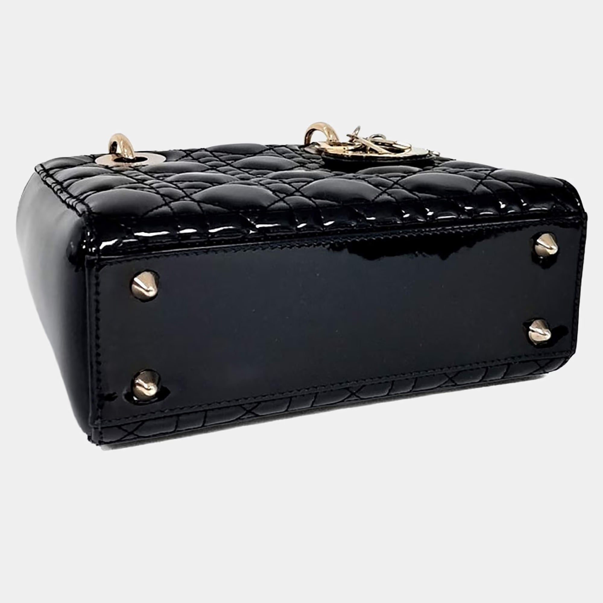 Dior Black Leather Patent Cannage Lady Bag Small