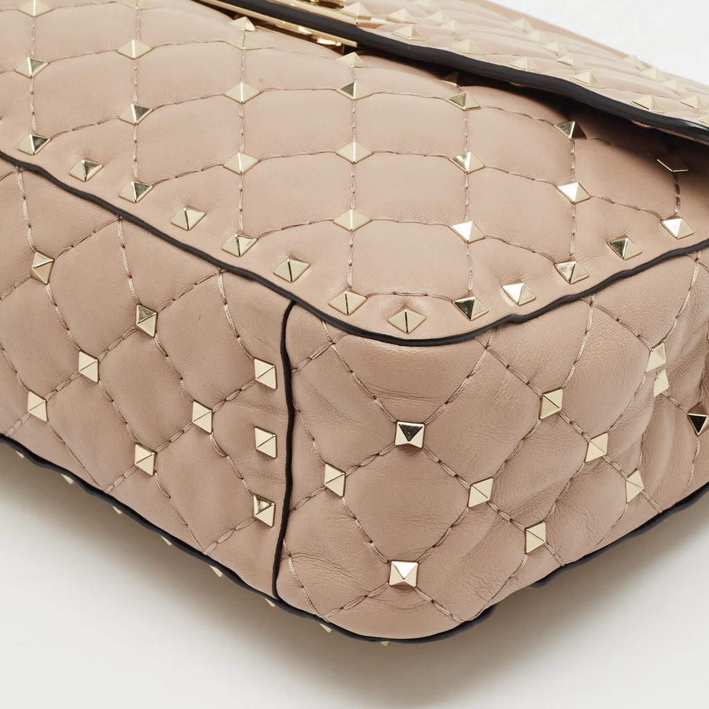 Valentino Rockstud Spike Medium Old Rose Leather Top Handle Bag