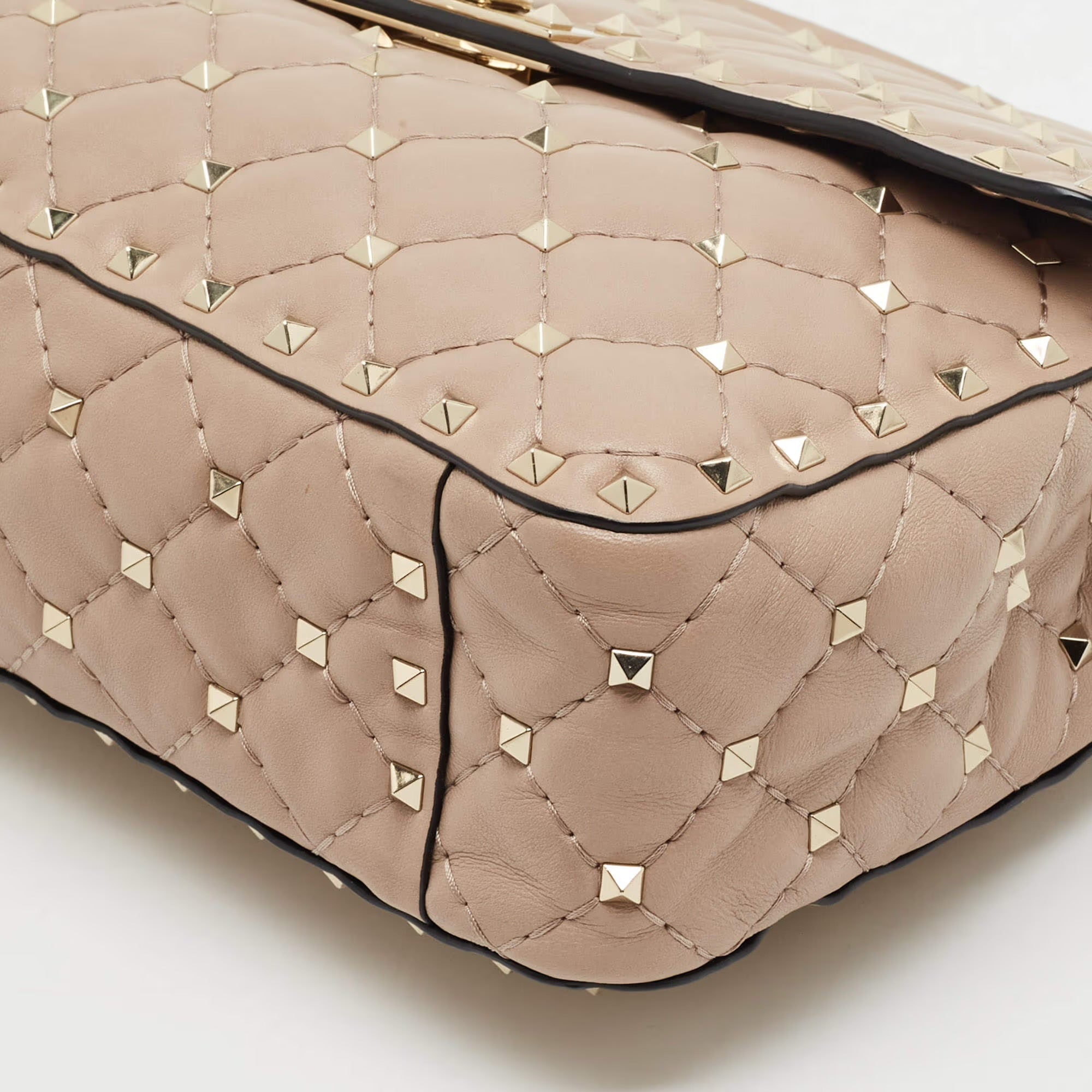 Valentino Rockstud Spike Medium Old Rose Leather Top Handle Bag