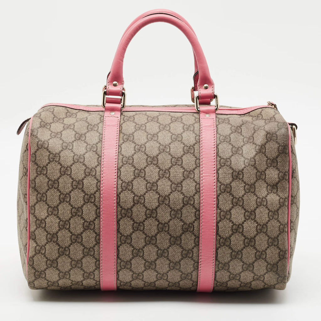 Gucci Joy Medium Pink/Beige GG Supreme Canvas and Leather Boston Bag