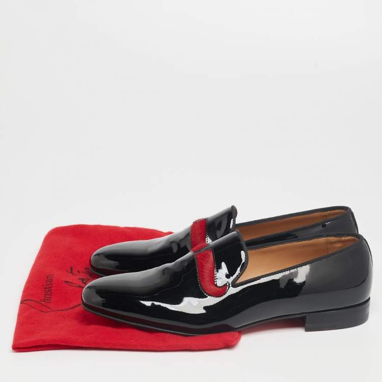 Christian Louboutin Black/Red Patent Leather and Calf Hair Mustache Smoking Slippers Size 43