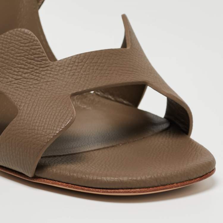 Hermes Dark Grey Leather Night Slingback Sandals Size 36