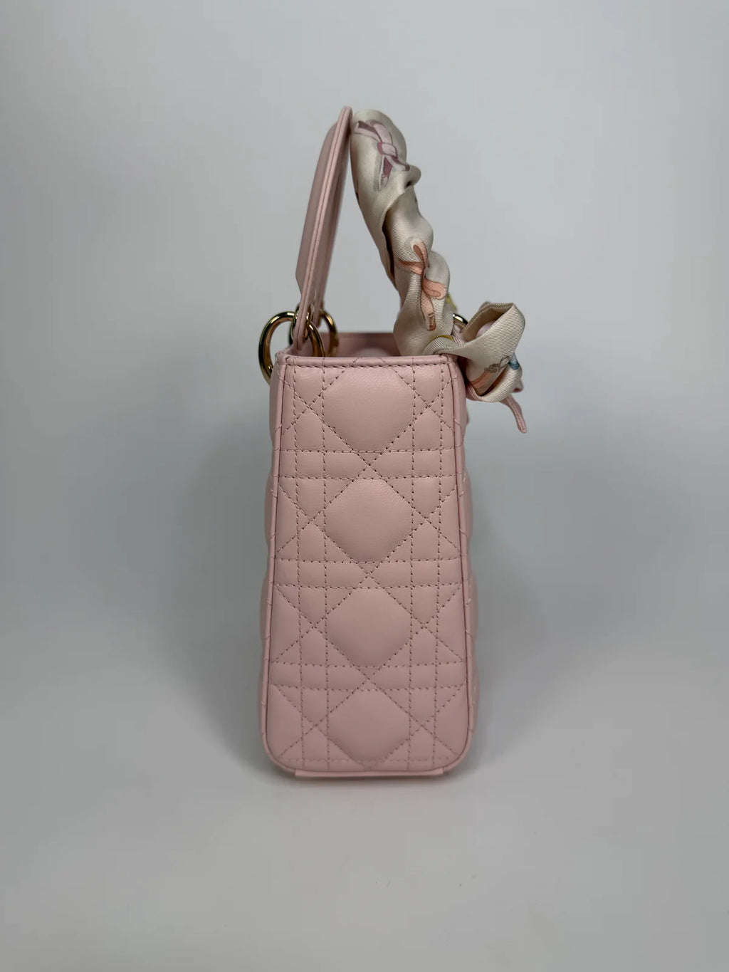 CHRISTIAN DIOR LADY DIOR SMALL BAG IN ROSE TENDRE WITH GOLD HARDWARE